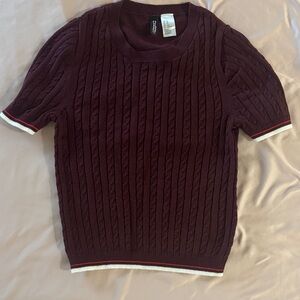 Burgundy Cable Knit Crewneck Sweater